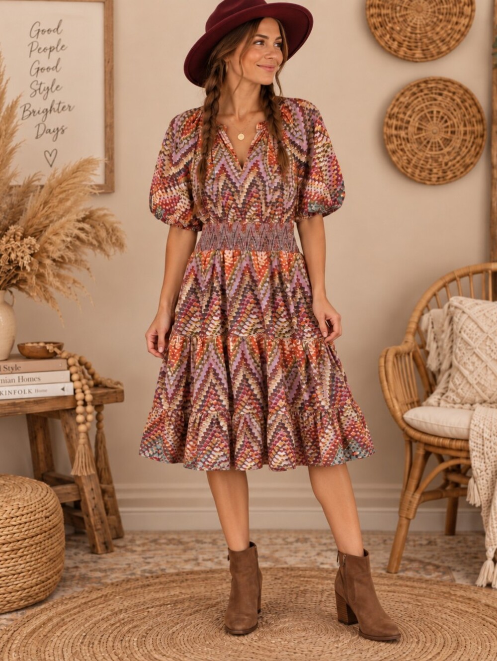 Anthropologie Multicolor Zigzag Maxi Dress in Pink, Purple, Orange & Green
